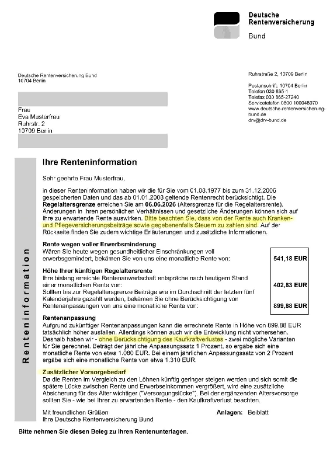 Renteninformation Deutsche Rentenversicherung
